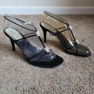 Valerie Sevens Black Satin Strappy Heels Size 8.5